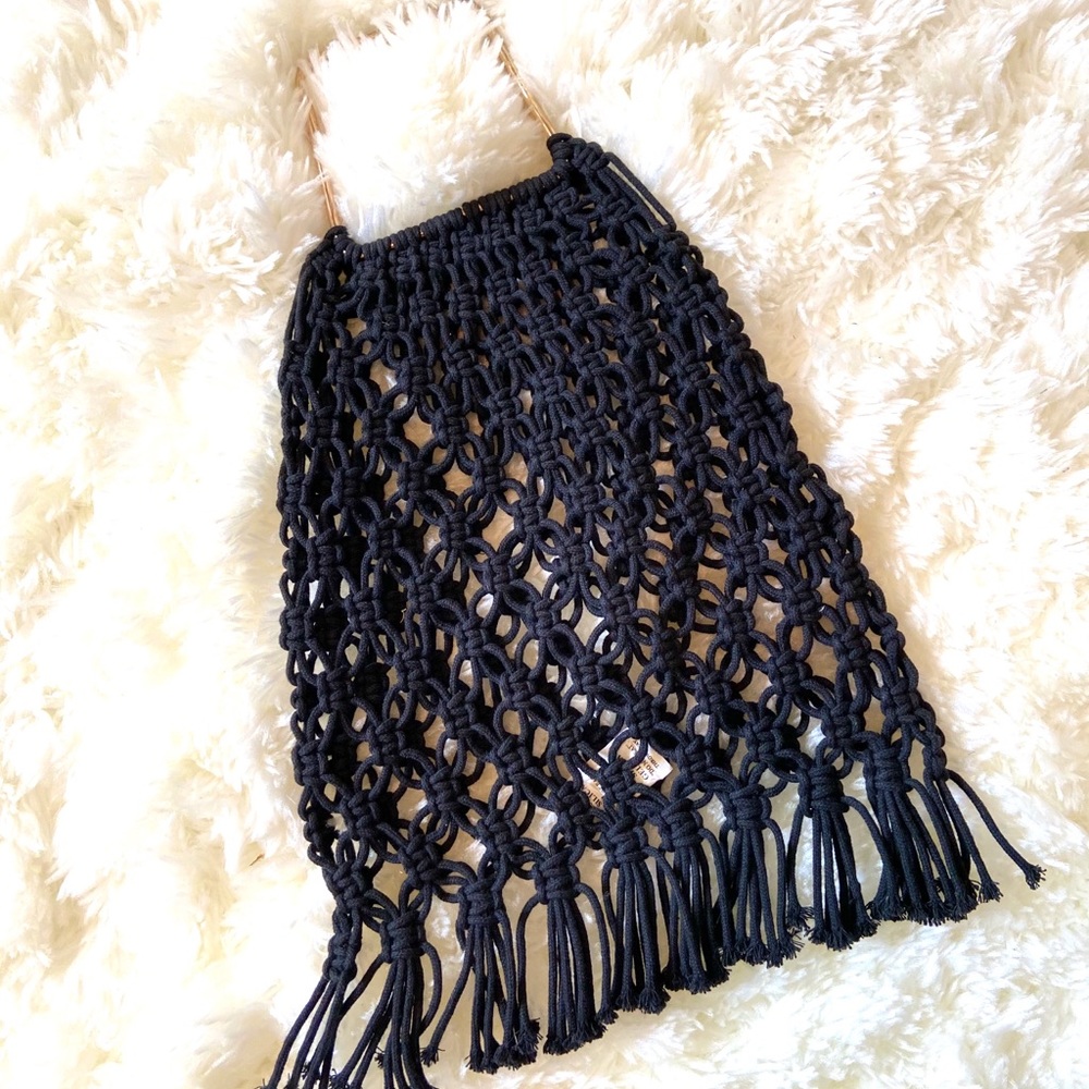 Open Knit Fringe Satchel